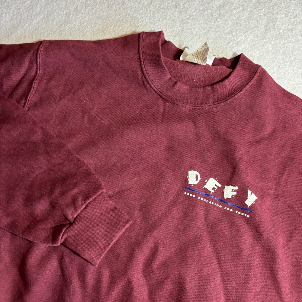 Vintage Lee Premium Cotton DEFY‎ Drug Education For Youth Sweatshirt Burgundy